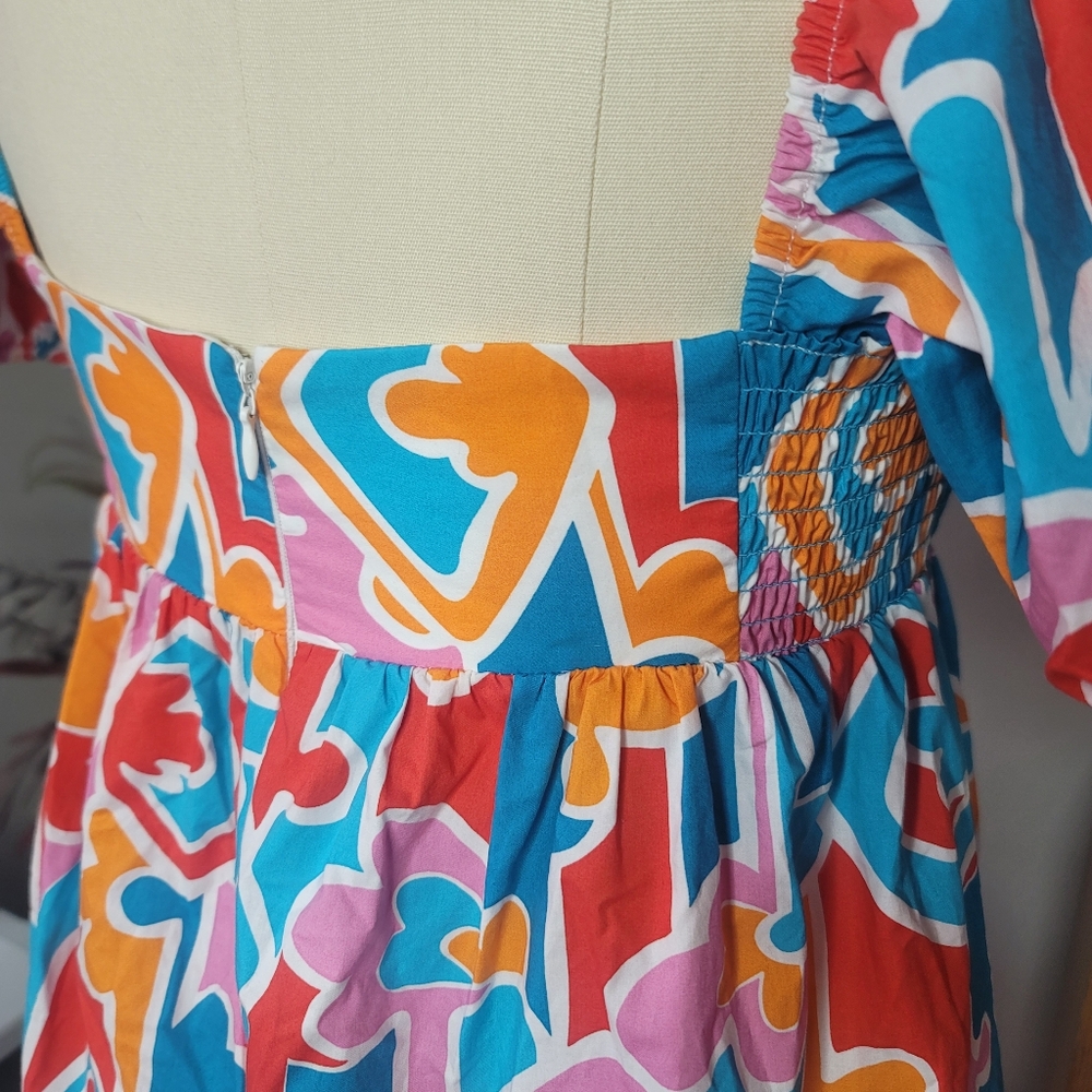Amanda Uprichard Sicily Mini Dress Bright Colorful Orange Blue Size XS - Picture 6 of 12